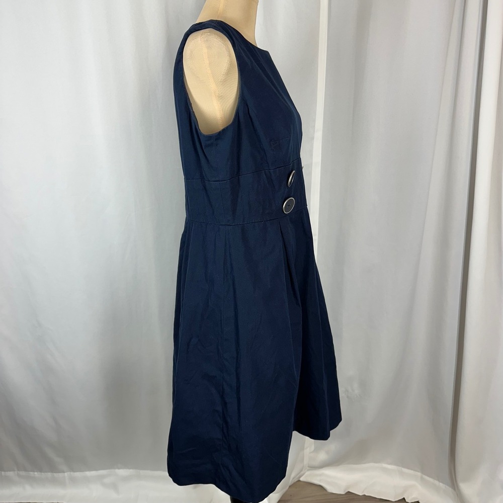 Talbots Petites Womens 10P Navy Cotton Stretch Button Waist Dress - Picture 4 of 15